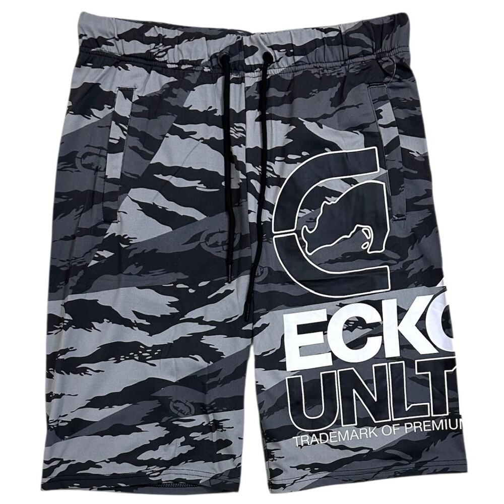 Ecko Unltd Men's Black Tiger Camo Activewear Shorts